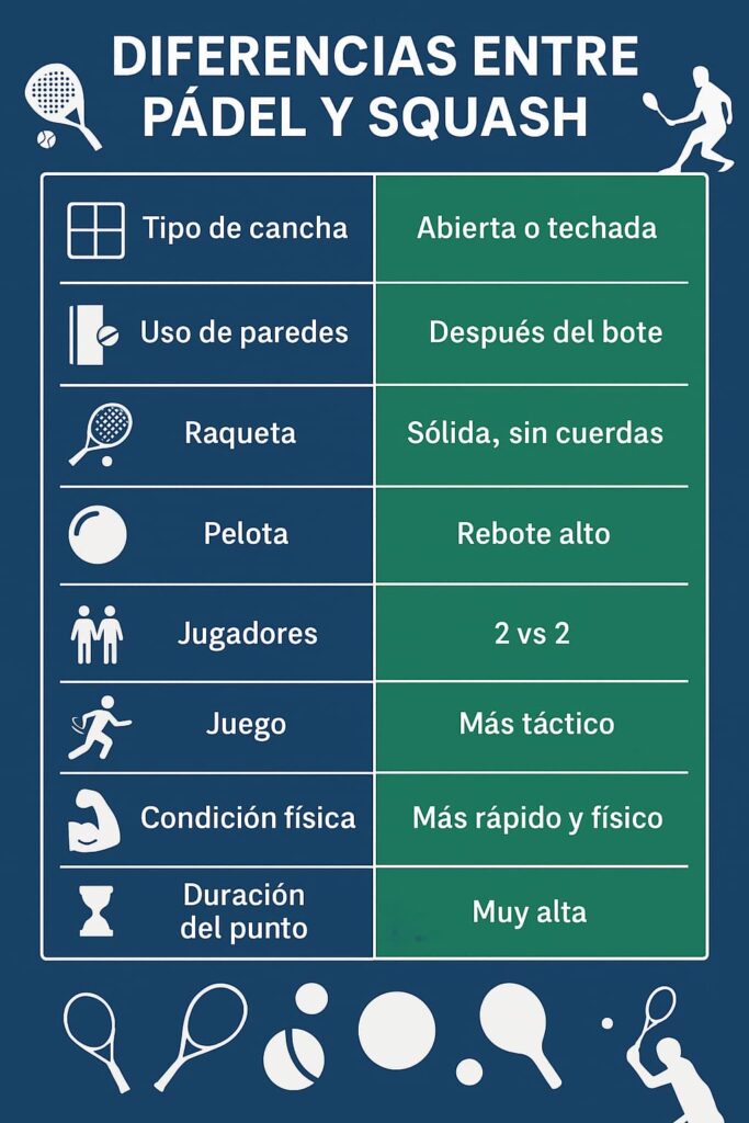 Diferencias entre pádel y squash